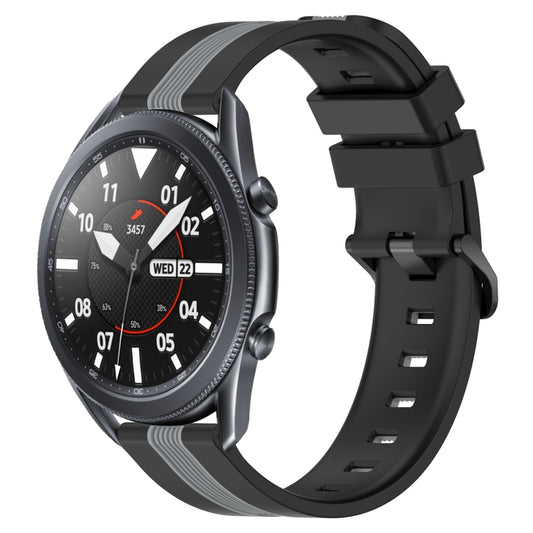 For Samsung Galaxy Watch3 45mm 22mm Vertical Two-Color Silicone Watch Band(Black+Grey) - Watch Bands by buy2fix | Online Shopping UK | buy2fix