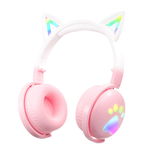 KE28 RGB Cute Cat Ears Bluetooth Wireless Music Headset with Detachable Mic(Pink) - Headset & Headphone by buy2fix | Online Shopping UK | buy2fix