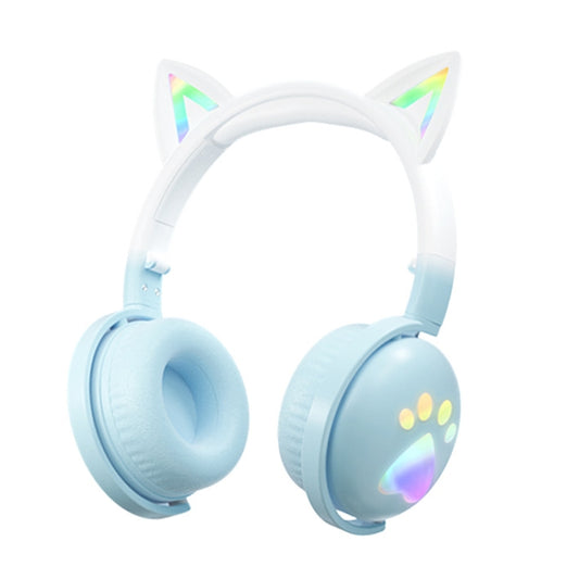 KE28 RGB Cute Cat Ears Bluetooth Wireless Music Headset with Detachable Mic(Blue) - Headset & Headphone by buy2fix | Online Shopping UK | buy2fix