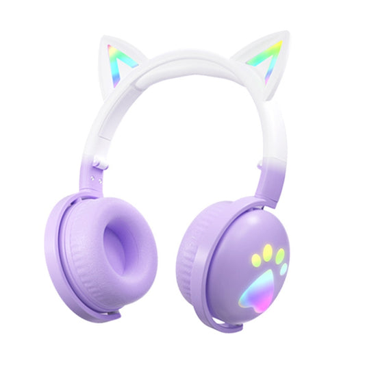 KE28 RGB Cute Cat Ears Bluetooth Wireless Music Headset with Detachable Mic(Pinple) - Headset & Headphone by buy2fix | Online Shopping UK | buy2fix