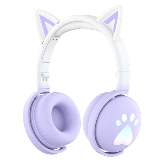 KE28 RGB Cute Cat Ears Bluetooth Wireless Music Headset with Detachable Mic(Pinple) - Headset & Headphone by buy2fix | Online Shopping UK | buy2fix