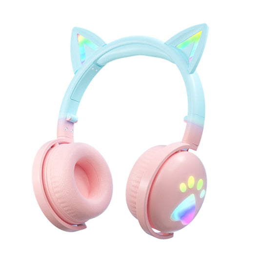 KE28 RGB Cute Cat Ears Bluetooth Wireless Music Headset with Detachable Mic(Pink+Blue) - Headset & Headphone by buy2fix | Online Shopping UK | buy2fix