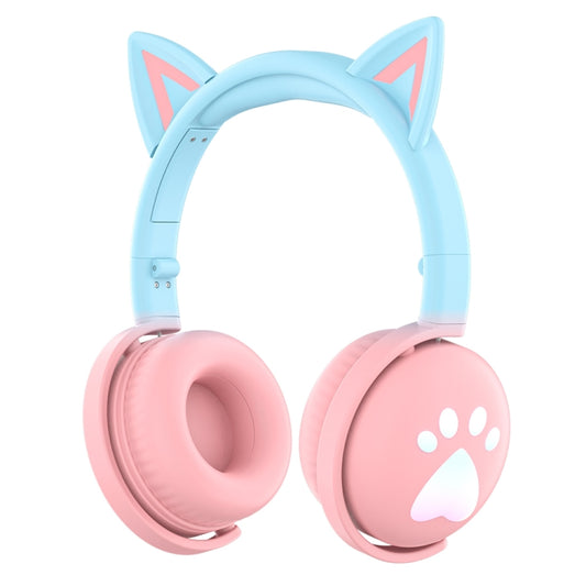 KE28 RGB Cute Cat Ears Bluetooth Wireless Music Headset with Detachable Mic(Pink+Blue) - Headset & Headphone by buy2fix | Online Shopping UK | buy2fix