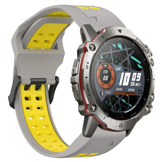 For Amazfit Falcon 22mm  Two-Color Breathable Sports Silicone Watch Band(Grey+Yellow) - Watch Bands by buy2fix | Online Shopping UK | buy2fix
