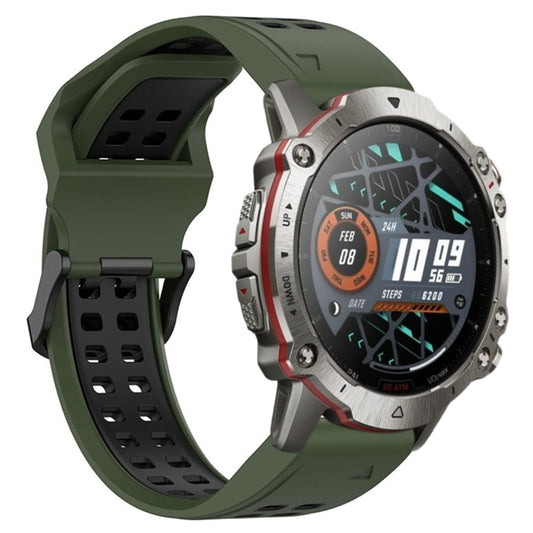 For Amazfit Falcon 22mm  Two-Color Breathable Sports Silicone Watch Band(Armygreen+Black) - Watch Bands by buy2fix | Online Shopping UK | buy2fix