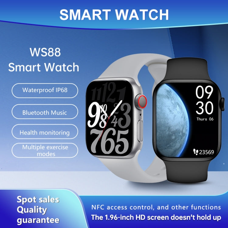 WS88 1.96 inch Color Screen Smart Watch,Support Heart Rate Monitoring / Blood Pressure Monitoring(Blue) by buy2fix