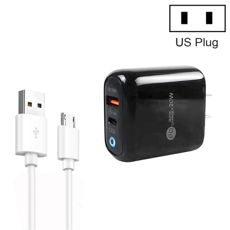 PD04 Type-C + USB Mobile Phone Charger with USB to Micro USB Cable, US Plug(Black) by buy2fix