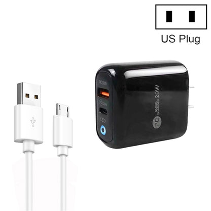 PD04 Type-C + USB Mobile Phone Charger with USB to Micro USB Cable, US Plug(Black) by buy2fix