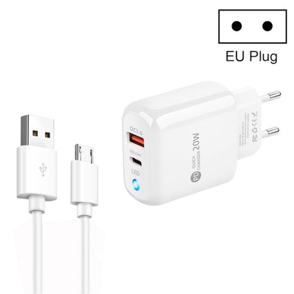 PD04 Type-C + USB Mobile Phone Charger with USB to Micro USB Cable, EU Plug(White) by buy2fix