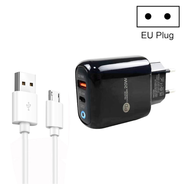 PD04 Type-C + USB Mobile Phone Charger with USB to Micro USB Cable, EU Plug(Black) by buy2fix