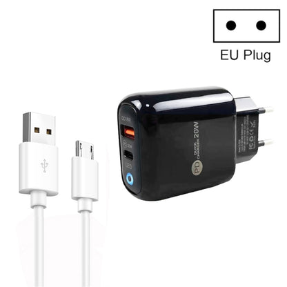 PD04 Type-C + USB Mobile Phone Charger with USB to Micro USB Cable, EU Plug(Black) by buy2fix