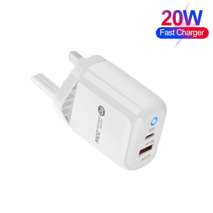 PD04 Type-C + USB Mobile Phone Charger with USB to Micro USB Cable, UK Plug(White) by buy2fix