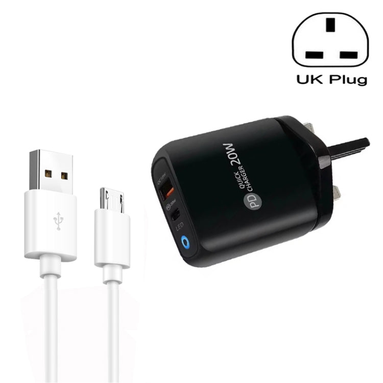 PD04 Type-C + USB Mobile Phone Charger with USB to Micro USB Cable, UK Plug(Black) - USB Charger by buy2fix | Online Shopping UK | buy2fix