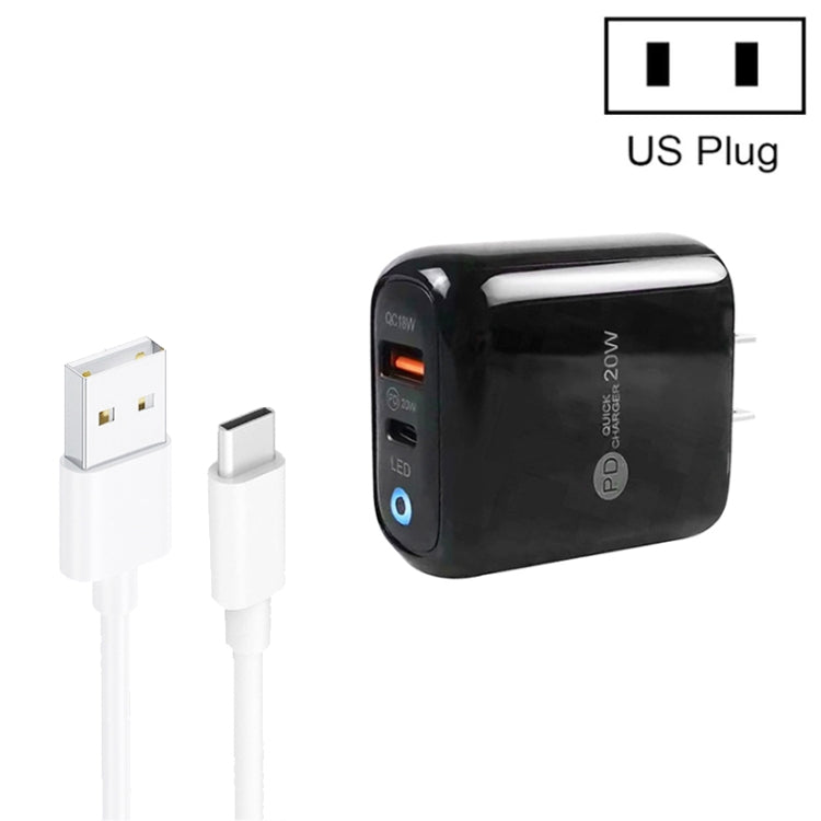 PD04 Type-C + USB Mobile Phone Charger with USB to Type-C Cable, US Plug(Black) by buy2fix