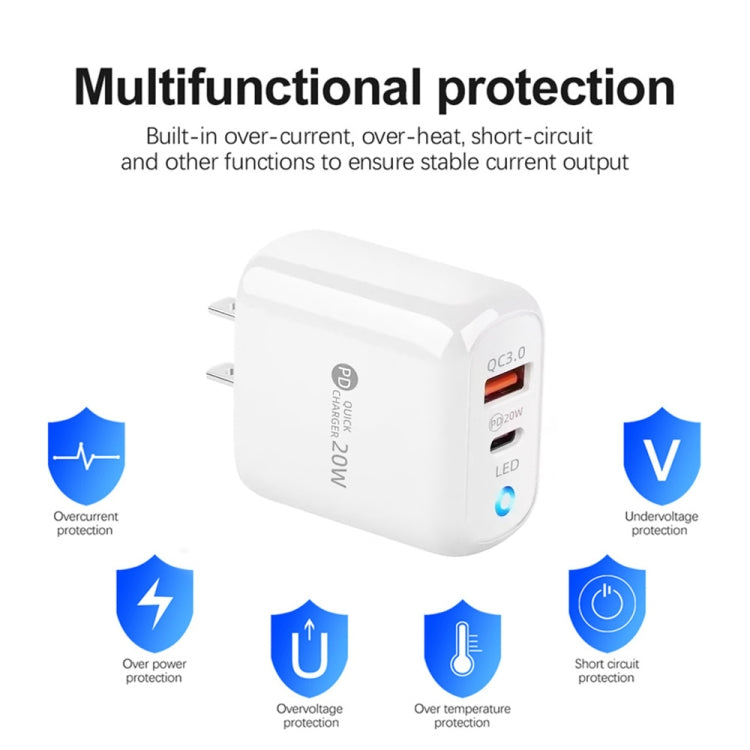 PD04 Type-C + USB Mobile Phone Charger with USB to Type-C Cable, US Plug(White) by buy2fix
