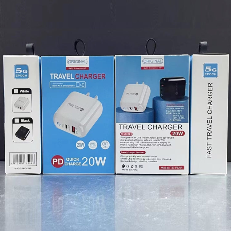 PD04 Type-C + USB Mobile Phone Charger with USB to Type-C Cable, US Plug(White) by buy2fix