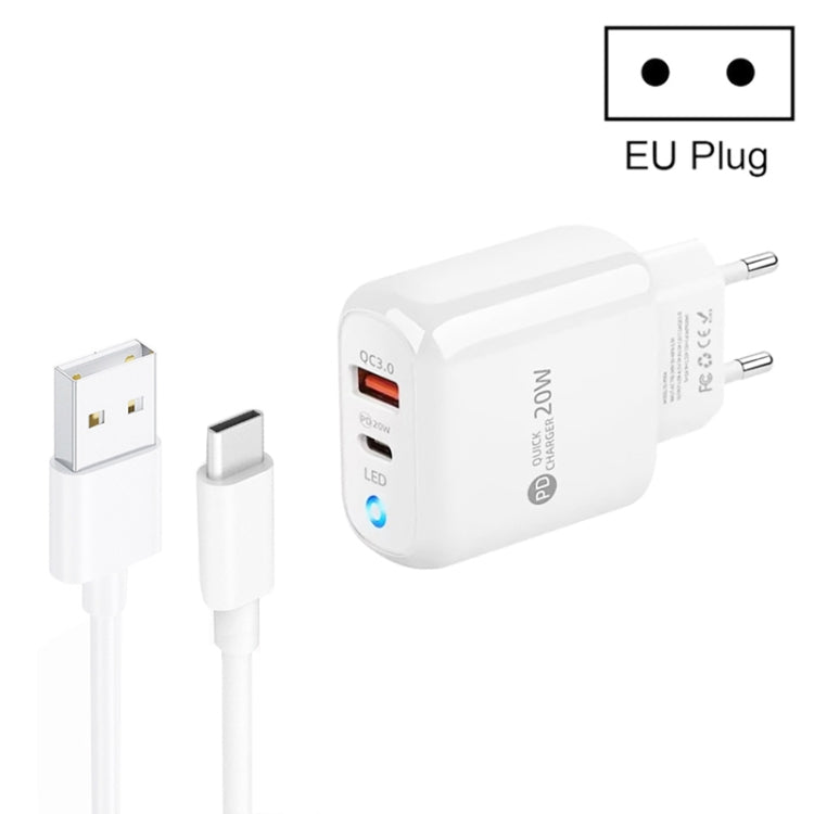 PD04 Type-C + USB Mobile Phone Charger with USB to Type-C Cable, EU Plug(White) by buy2fix