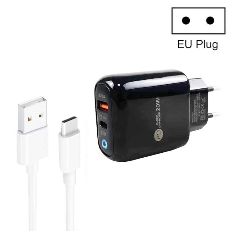 PD04 Type-C + USB Mobile Phone Charger with USB to Type-C Cable, EU Plug(Black) by buy2fix