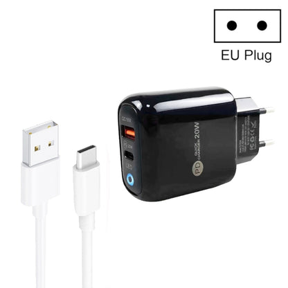 PD04 Type-C + USB Mobile Phone Charger with USB to Type-C Cable, EU Plug(Black) by buy2fix
