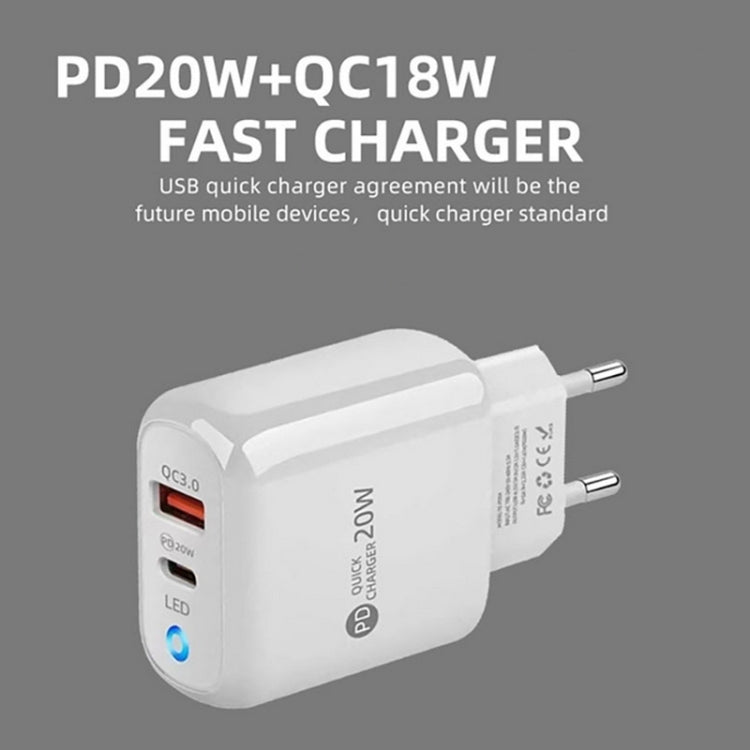 PD04 Type-C + USB Mobile Phone Charger with USB to Type-C Cable, EU Plug(White) by buy2fix