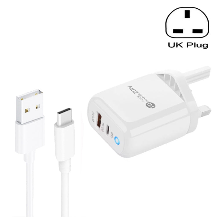 PD04 Type-C + USB Mobile Phone Charger with USB to Type-C Cable, UK Plug(White) by buy2fix