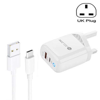 PD04 Type-C + USB Mobile Phone Charger with USB to Type-C Cable, UK Plug(White) by buy2fix