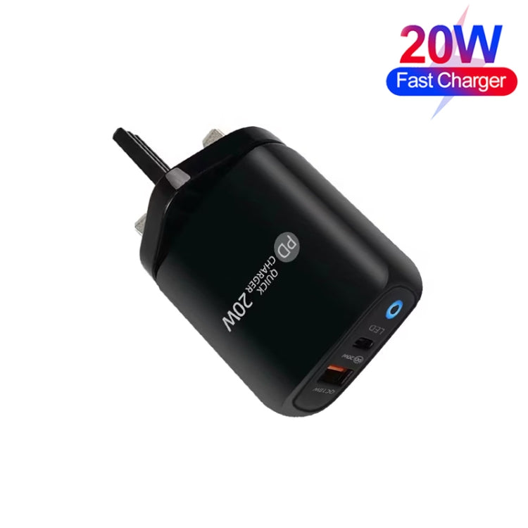 PD04 Type-C + USB Mobile Phone Charger with USB to Type-C Cable, UK Plug(Black) by buy2fix