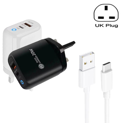 PD04 Type-C + USB Mobile Phone Charger with USB to Type-C Cable, UK Plug(White) by buy2fix