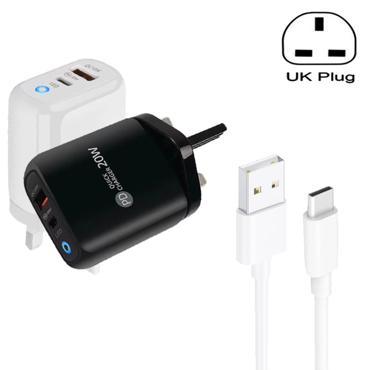 PD04 Type-C + USB Mobile Phone Charger with USB to Type-C Cable, UK Plug(Black) by buy2fix