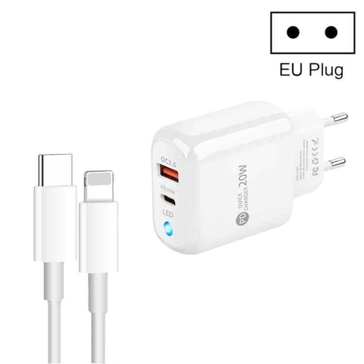 PD04 Type-C + USB Mobile Phone Charger with Type-C to 8 Pin Cable, EU Plug(White) by buy2fix
