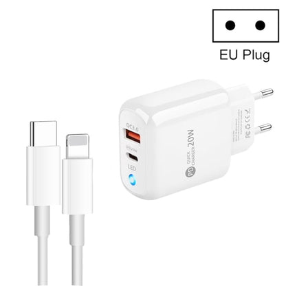 PD04 Type-C + USB Mobile Phone Charger with Type-C to 8 Pin Cable, EU Plug(White) by buy2fix