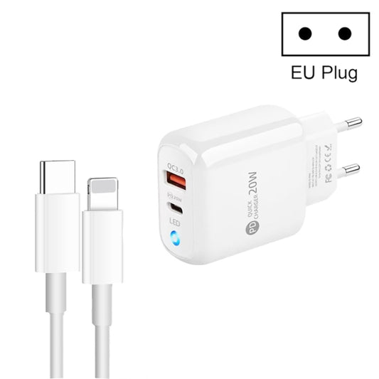 PD04 Type-C + USB Mobile Phone Charger with Type-C to 8 Pin Cable, EU Plug(White) by buy2fix