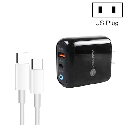 PD04 Type-C + USB Mobile Phone Charger with Type-C to Type-C Cable, US Plug(Black) by buy2fix