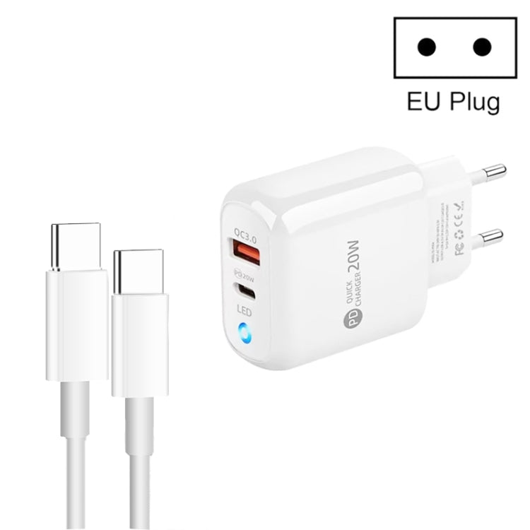 PD04 Type-C + USB Mobile Phone Charger with Type-C to Type-C Cable, EU Plug(White) by buy2fix
