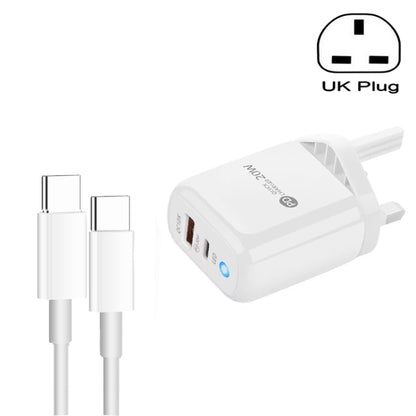 PD04 Type-C + USB Mobile Phone Charger with Type-C to Type-C Cable, UK Plug(White) by buy2fix