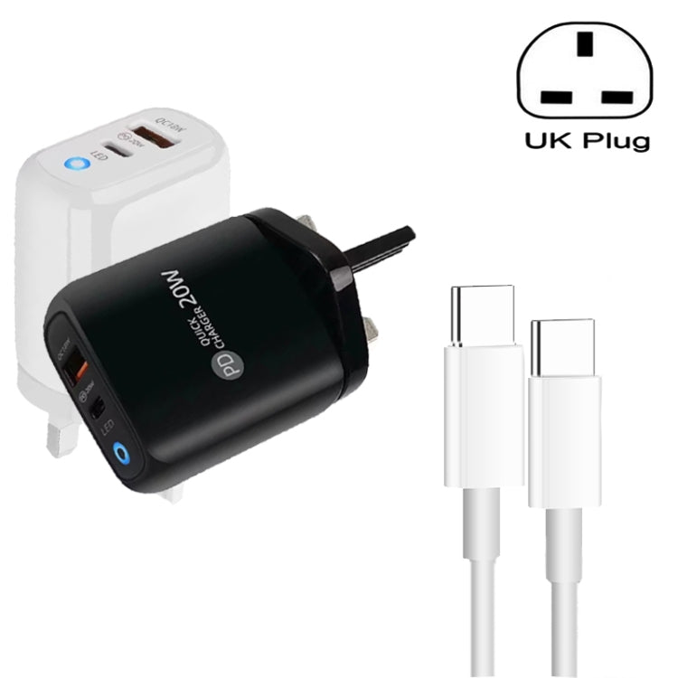 PD04 Type-C + USB Mobile Phone Charger with Type-C to Type-C Cable, UK Plug(Black) by buy2fix