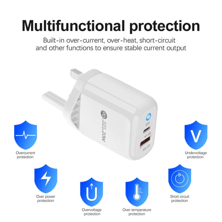PD04 Type-C + USB Mobile Phone Charger with Type-C to Type-C Cable, UK Plug(White) by buy2fix