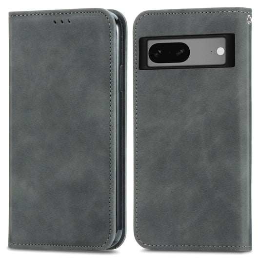 For Google Pixel 7A Retro Skin Feel Magnetic Flip Leather Phone Case(Gray) - Google Cases by buy2fix | Online Shopping UK | buy2fix