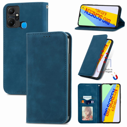 For Infinix Smart 6 Plus Retro Skin Feel Magnetic Flip Leather Phone Case(Blue) - Infinix Cases by buy2fix | Online Shopping UK | buy2fix