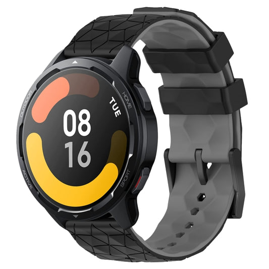 For Xiaomi MI Watch S1 Active 22mm Football Pattern Two-Color Silicone Watch Band(Black+Grey) - Watch Bands by buy2fix | Online Shopping UK | buy2fix
