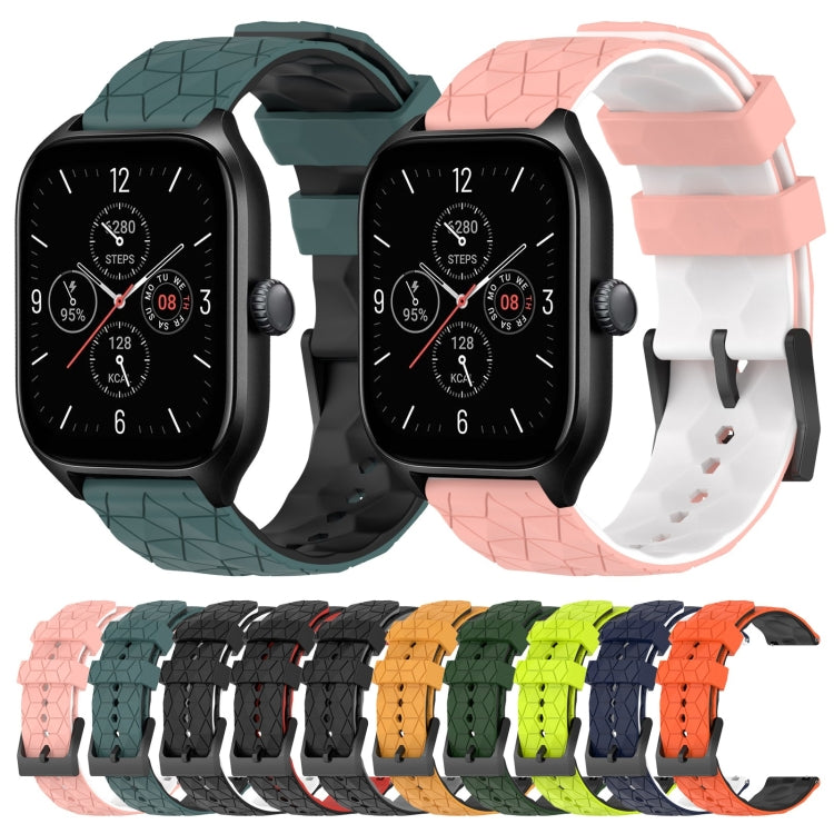 For Amazfit GTS 4 20mm Football Texture Two-Color Silicone Watch Band(Olive Green + Black) - Watch Bands by buy2fix | Online Shopping UK | buy2fix