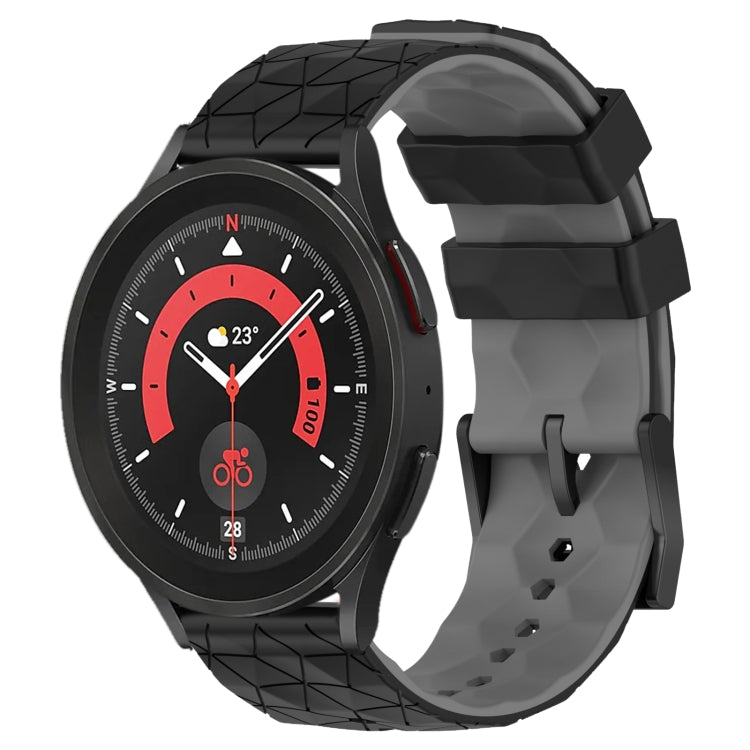 For Samsung Galaxy Watch 5 Pro 45mm 20mm Football Pattern Two-Color Silicone Watch Band(Black+Grey) - Watch Bands by buy2fix | Online Shopping UK | buy2fix