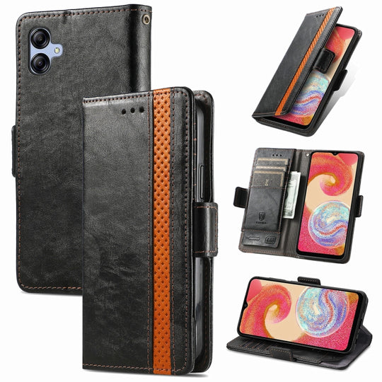 For Samsung Galaxy A04e CaseNeo Splicing Dual Magnetic Buckle Leather Phone Case(Black)
