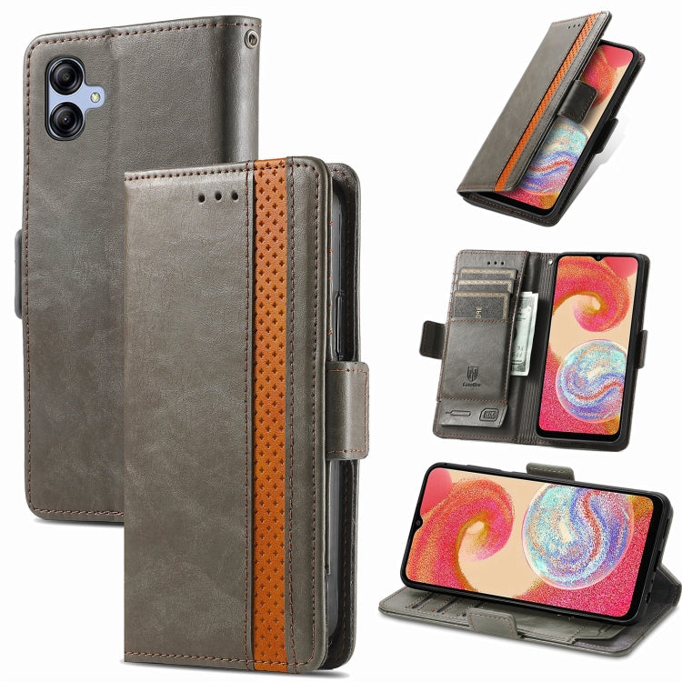For Samsung Galaxy A04e CaseNeo Splicing Dual Magnetic Buckle Leather Phone Case(Gray) by buy2fix