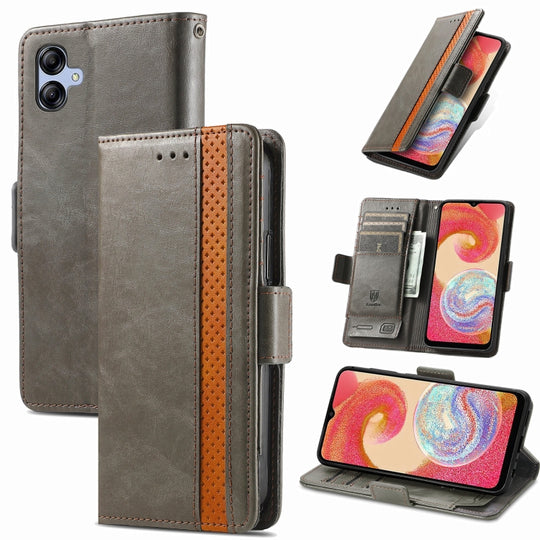 For Samsung Galaxy A04e CaseNeo Splicing Dual Magnetic Buckle Leather Phone Case(Gray)