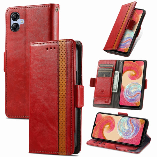 For Samsung Galaxy A04e CaseNeo Splicing Dual Magnetic Buckle Leather Phone Case(Red)