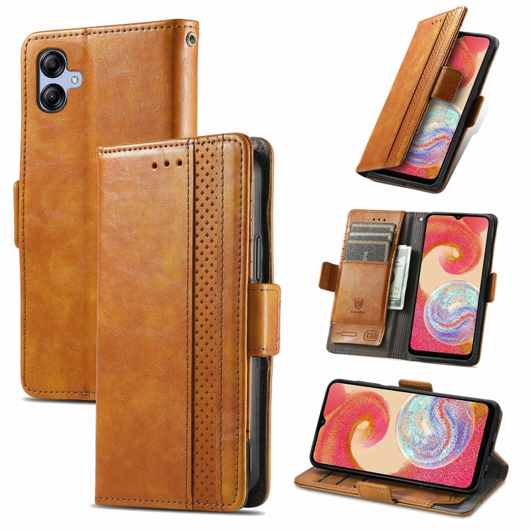 For Samsung Galaxy A04e CaseNeo Splicing Dual Magnetic Buckle Leather Phone Case(Khaki) by buy2fix