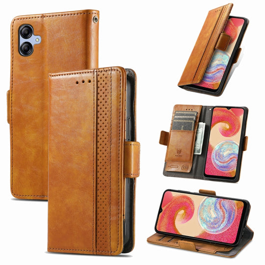 For Samsung Galaxy A04e CaseNeo Splicing Dual Magnetic Buckle Leather Phone Case(Khaki)