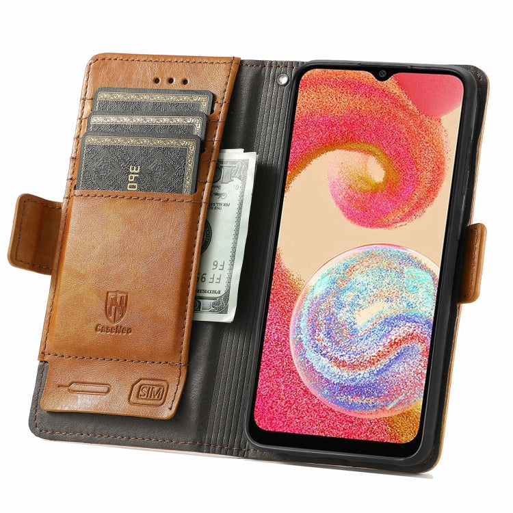 For Samsung Galaxy A04e CaseNeo Splicing Dual Magnetic Buckle Leather Phone Case(Khaki) by buy2fix
