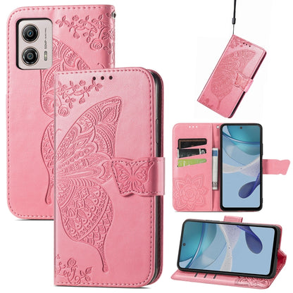 For Motorola Moto E13 Butterfly Love Flower Embossed Flip Leather Phone Case(Pink) by buy2fix